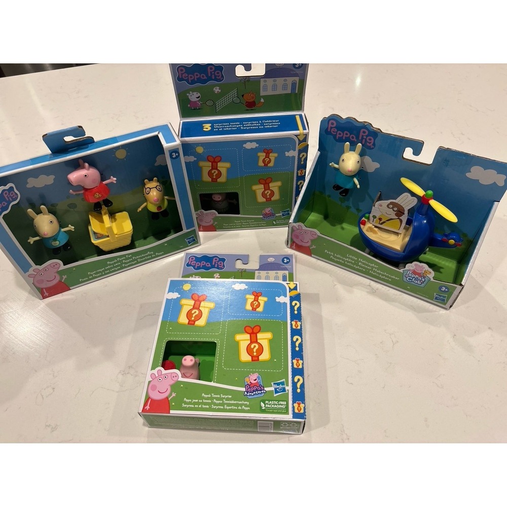 Peppa Pig Toy Bundle Hasbro Picnic Fun Helicopter Tennis Surprise Set of 4 NEW